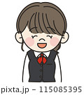 赤いスカーフをつけて制服を着た若い事務員の女性が笑顔で正面を向いているイラスト 115085395