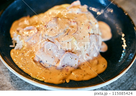 Creamy Omelet with cream sauce 115085424