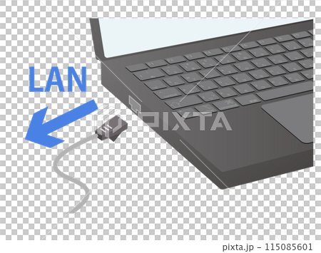 Illustration of unplugging the LAN cable from a laptop 115085601