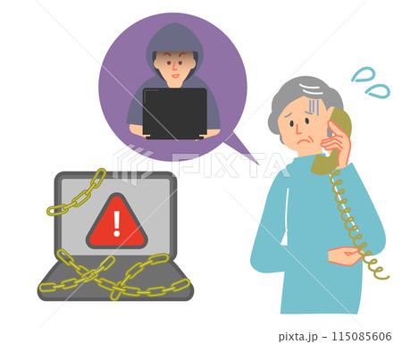 インターネット詐欺にあうシニアの女性 115085606