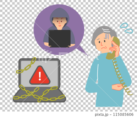 インターネット詐欺にあうシニアの女性 115085606
