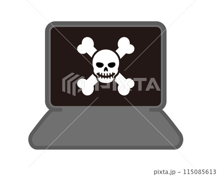 コンピュータウイルスに感染したノートパソコンのイラスト コンピュータウイルスに感染したノートパソコンのイラスト 115085613