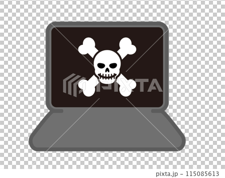 コンピュータウイルスに感染したノートパソコンのイラスト コンピュータウイルスに感染したノートパソコンのイラスト 115085613