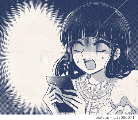 スマホを見て驚愕する少女漫画風のお嬢様のイラスト 115086071