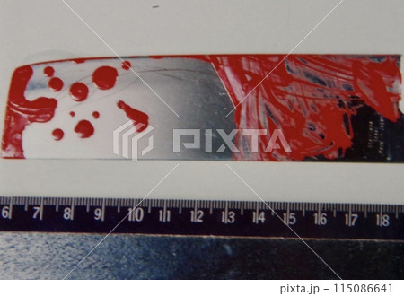 毛髪と血痕の付着した凶器の刃物 115086641