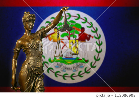 Lady Justice against a flag of Belize Lady Justice against a flag of Belize 115086908