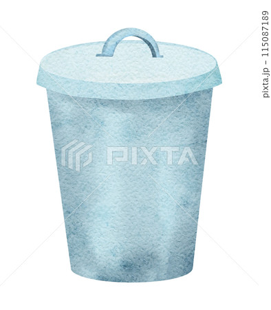 Blue recycling bin watercolor drawing isolated on background. Recycle bin clipart. Rubbish can illustration. Hand drawn reuse symbols for ecological design. Zero waste lifestyle. Blue recycling bin watercolor drawing isolated on background. Recycle bin clipart. Rubbish can illustration. Hand drawn reuse symbols for ecological design. Zero waste lifestyle. 115087189