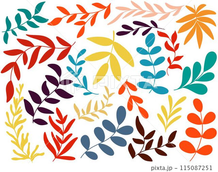 Bright leaves and twigs botanical set 115087251
