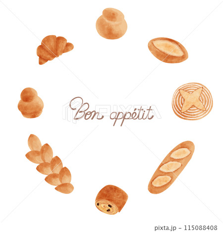 Bon appétit 色々なフランスのパンが輪になったフレーム素材 Bon appétit 色々なフランスのパンが輪になったフレーム素材 115088408
