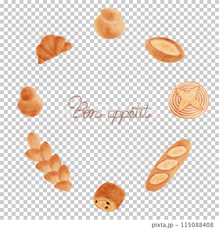 Bon appétit 色々なフランスのパンが輪になったフレーム素材 Bon appétit 色々なフランスのパンが輪になったフレーム素材 115088408