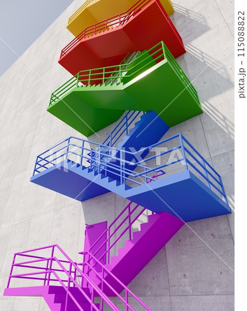 colourfull stair outside of  building. 3D rendering 115088822