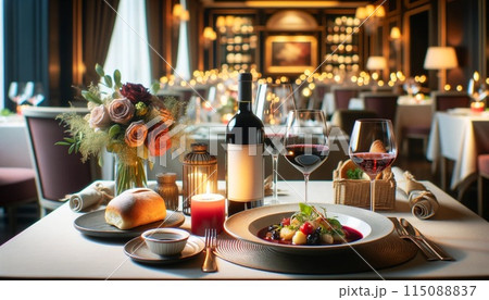 ロマンティックなディナータイム：キャンドルナイトとワイン 115088837
