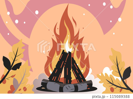 A drawing of a fire with a tree in the background A drawing of a fire with a tree in the background 115089388