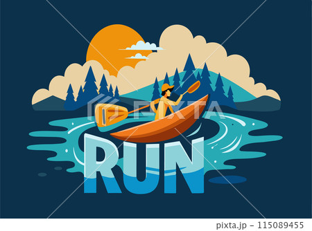 A woman is paddling a canoe in a river A woman is paddling a canoe in a river 115089455