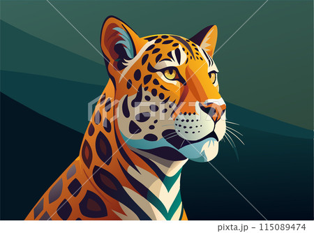 A drawing of a jaguar with a yellow eye staring at the camera 115089474