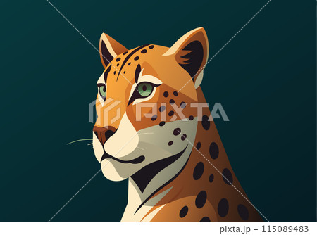 A cartoon drawing of a leopard with a green eye 115089483