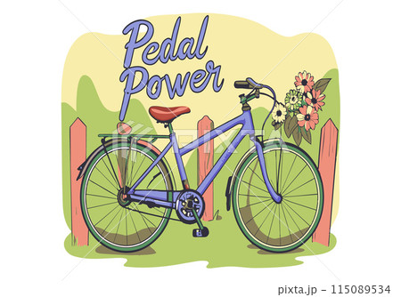 A bicycle with flowers on it and the words pedal power 115089534