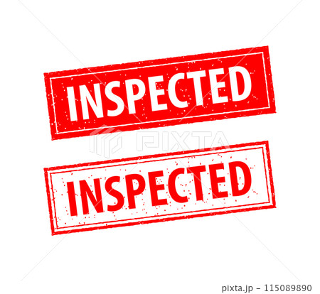 Inspected are written on red and white stamps. Grunge vintage Inspected square stamp 115089890