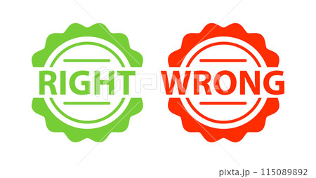 Right and wrong signs, label. Two green and red stickers 115089892