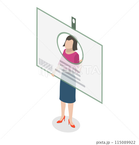 3D Isometric Flat Illustration of Identification Badge, identity Card with Personal Information. Item 1 3D Isometric Flat Illustration of Identification Badge, identity Card with Personal Information. Item 1 115089922