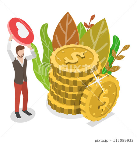 3D Isometric Flat Illustration of Donation and Volunteering, Charity Social Support. Item 1 115089932