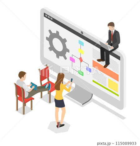 3D Isometric Flat Illustration of Software Development and Integration, Coding and Testing Process. Item 3 115089933