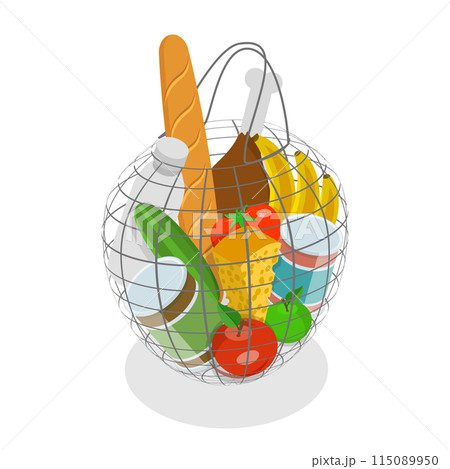 3D Isometric Flat Illustration of Shopping Bags, Different Grocery Sets. Item 3 115089950