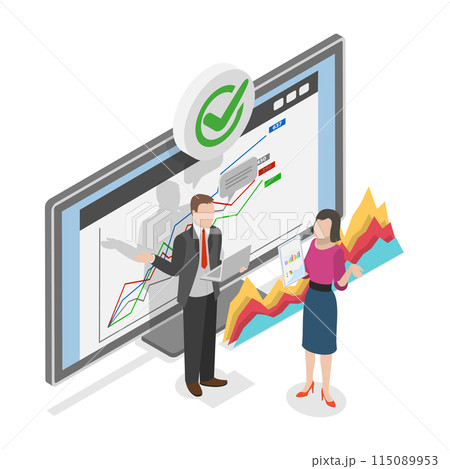 3D Isometric Flat Illustration of Data Analysis, Business Reporting and Audit. Item 2 115089953