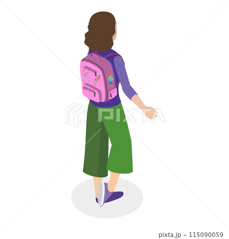 3D Isometric Flat Vector Illustration of People With Backpacks, Set of College Students. Item 6 115090059
