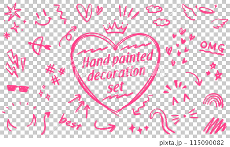 ポートレート向けいたずら書き風 ペン手書き デコレーションイラストセット(ピンクver.) ポートレート向けいたずら書き風 ペン手書き デコレーションイラストセット(ピンクver.) 115090082