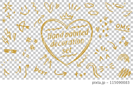 Doodle-style pen-drawn decorative illustration set for portraits (Yuragi Gold ver.) 115090083