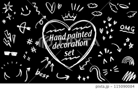 ポートレート向けいたずら書き風　ペン手書き　デコレーションイラストセット(黒背景ver.) 115090084
