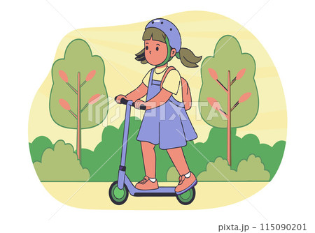 A girl is riding a scooter in a park 115090201
