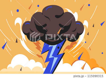 A cartoon drawing of a storm with a lightning bolt A cartoon drawing of a storm with a lightning bolt 115090315