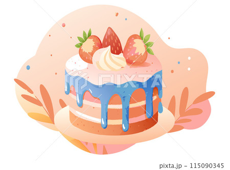 A cake with blue frosting and strawberries on top 115090345
