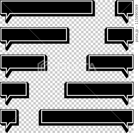 Set of black square speech bubbles with white borders Set of black square speech bubbles with white borders 115090369