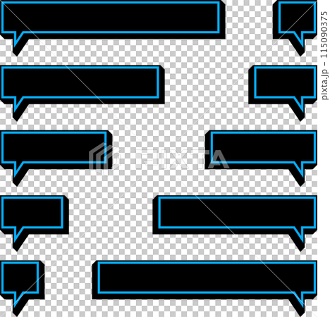 Set of black square speech bubbles with blue borders Set of black square speech bubbles with blue borders 115090375