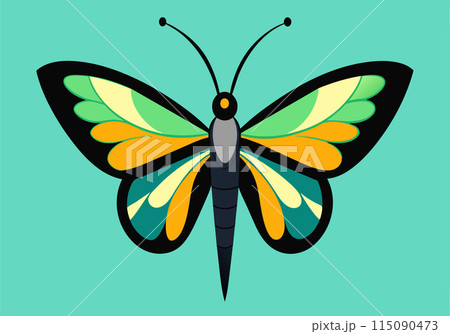 A colorful butterfly with black wings and yellow spots 115090473