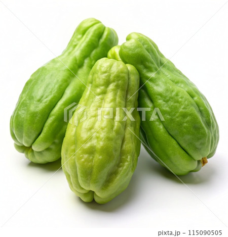 Fresh chayote fruit (Sechium edule) isolated on white background. Ai generated Fresh chayote fruit (Sechium edule) isolated on white background. Ai generated 115090505