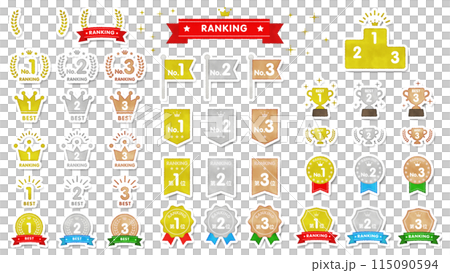 立体の手描き風ベクターのランキングアイコンセット 立体の手描き風ベクターのランキングアイコンセット 115090594