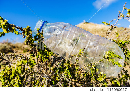 Plastic empty water bottle abandoned on nature Plastic empty water bottle abandoned on nature 115090637