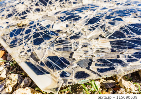 Damaged solar photovoltaic panel 115090639