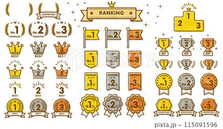 手描き風ベクターのランキングアイコンセット 115091596
