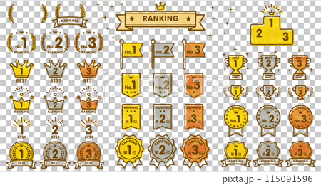 手描き風ベクターのランキングアイコンセット 115091596