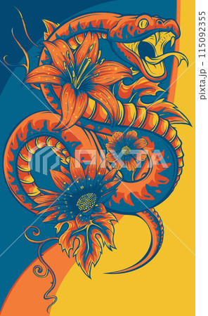 vector illustration of snake with flower and leaves 115092355