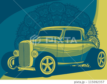 vector illustration of hot rod with mandala ornaments vector illustration of hot rod with mandala ornaments 115092357