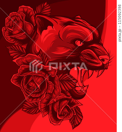 vector illustration of Panther with roses flower vector illustration of Panther with roses flower 115092398