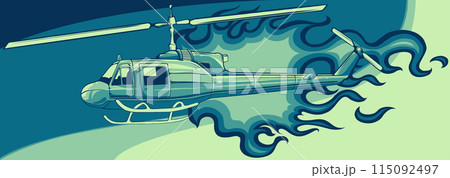 Vector Combat helicopter crash. Flat style colorful Cartoon illustration. 115092497