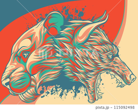 vector illustration of lion and wolf head vector illustration of lion and wolf head 115092498
