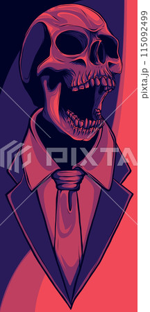 A detailed spooky skull illustration wearing a suit 115092499